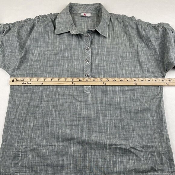 Columbia 1/2 Button Up Shirt Women's M Short Sleeve Blue Plaid Cotton - Picture 4 of 10